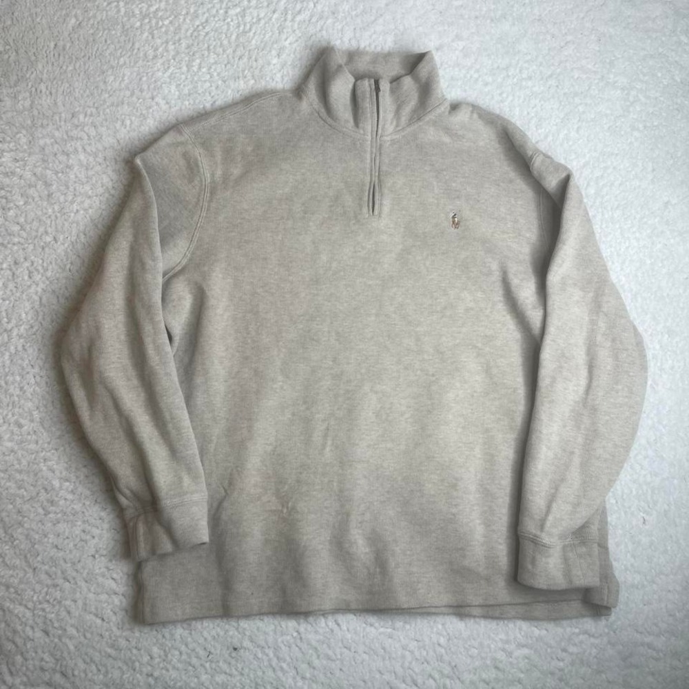 Polo‎ Ralph Lauren men's beige cream quarter zip sweater preppy essential xl